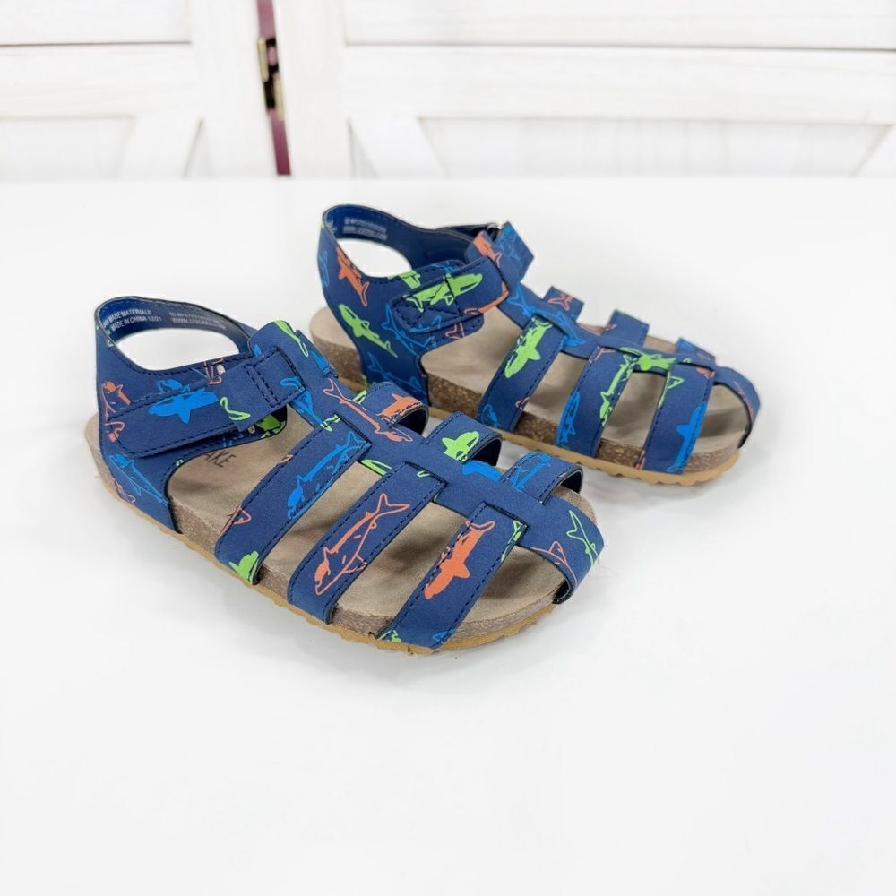 Max + Jake Finn Sharks Strappy Closed Toe Fisherman Sandals Blue Multi Toddler 9